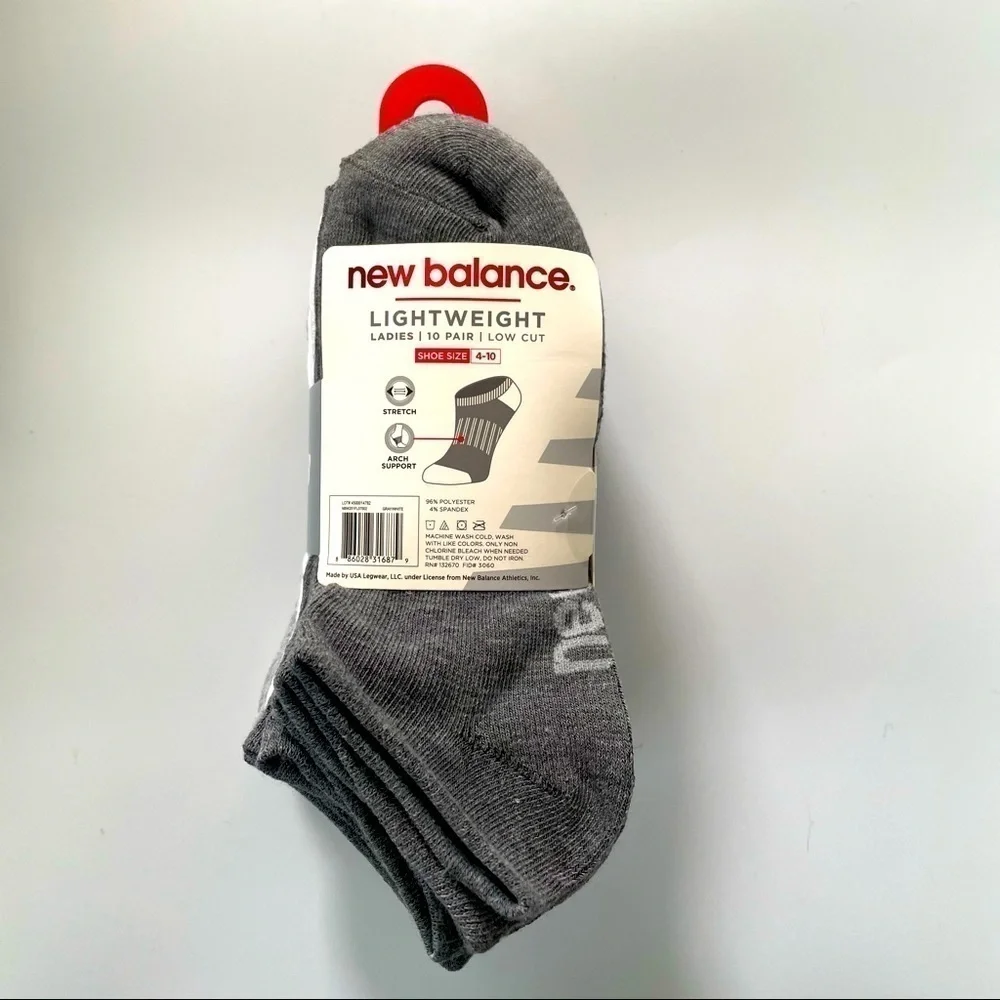 New Balance women’s low cut socks white gray 10 pack size 4-10